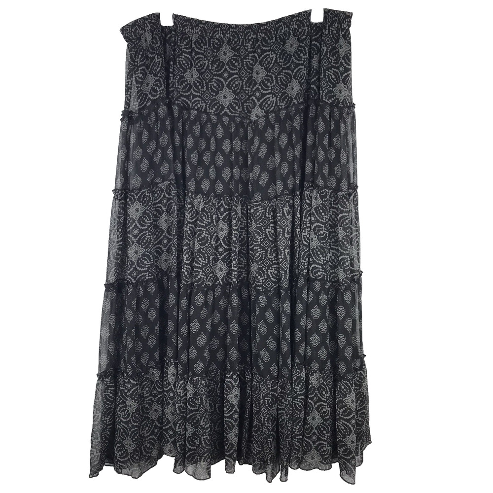 Linea by Louis Dell’Olio Tiered Midi Skirt Flowy Lined Pull On Boho Print 1X